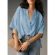 Women Fashion Casual Solid Color Lapel Short-Sleeve Loose Blouse Women Fashion Casual Solid Color Lapel Short-Sleeve Loose Blouse