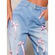 Women Creative Loose Bow Wide Leg Jeans Women Creative Loose Bow Wide Leg Jeans