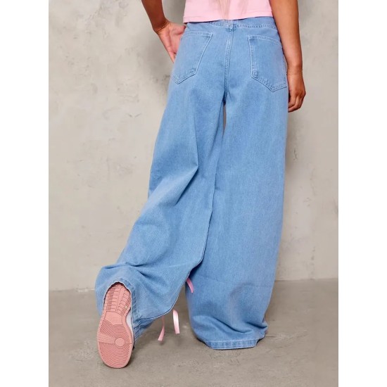 Women Creative Loose Bow Wide Leg Jeans Women Creative Loose Bow Wide Leg Jeans