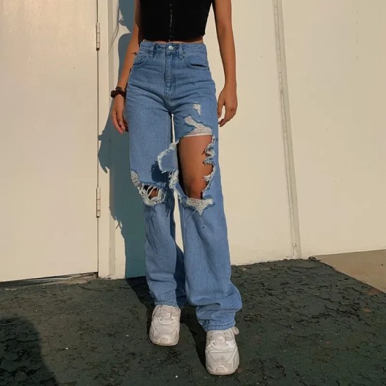 Women Fashion Casual High Waist Ripped Jeans Women Fashion Casual High Waist Ripped Jeans