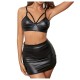 Sexy Women Solid PU Leather Cut Out Camis Skirt Lingerie Set Sexy Women Solid PU Leather Cut Out Camis Skirt Lingerie Set