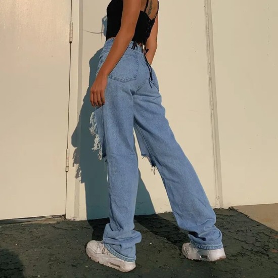 Women Fashion Casual High Waist Ripped Jeans Women Fashion Casual High Waist Ripped Jeans