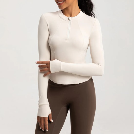 Women Fashion Solid Color Long-Sleeve Half-Zipper Tight Yoga Sports Top Women Fashion Solid Color Long-Sleeve Half-Zipper Tight Yoga Sports Top