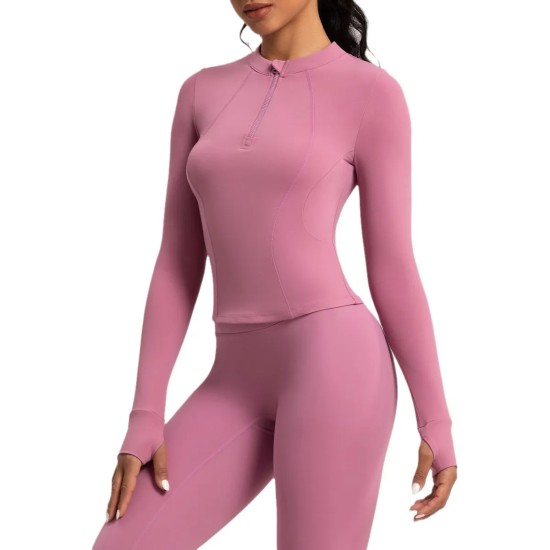 Women Fashion Solid Color Long-Sleeve Half-Zipper Tight Yoga Sports Top Women Fashion Solid Color Long-Sleeve Half-Zipper Tight Yoga Sports Top