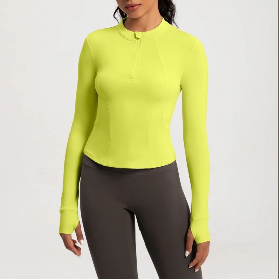 Women Fashion Solid Color Long-Sleeve Half-Zipper Tight Yoga Sports Top Women Fashion Solid Color Long-Sleeve Half-Zipper Tight Yoga Sports Top
