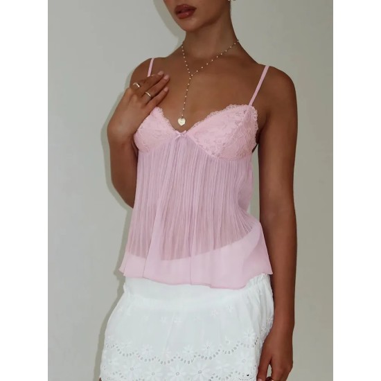 Women Fashion Sexy Solid Color Lace Perspective Backless Camisole Women Fashion Sexy Solid Color Lace Perspective Backless Camisole