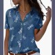 Women Fashion Casual Dragonfly Printed Lapel Short-Sleeve Single Breasted Blouse Women Fashion Casual Dragonfly Printed Lapel Short-Sleeve Single Breasted Blouse
