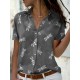 Women Fashion Casual Dragonfly Printed Lapel Short-Sleeve Single Breasted Blouse Women Fashion Casual Dragonfly Printed Lapel Short-Sleeve Single Breasted Blouse