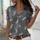 Women Fashion Casual Dragonfly Printed Lapel Short-Sleeve Single Breasted Blouse Women Fashion Casual Dragonfly Printed Lapel Short-Sleeve Single Breasted Blouse