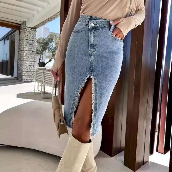 Women Fashion Split Denim Skirt Women Fashion Split Denim Skirt