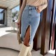 Women Fashion Split Denim Skirt Women Fashion Split Denim Skirt