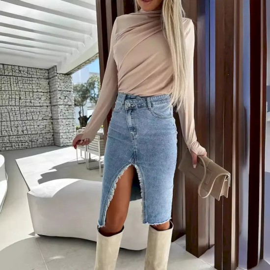 Women Fashion Split Denim Skirt Women Fashion Split Denim Skirt