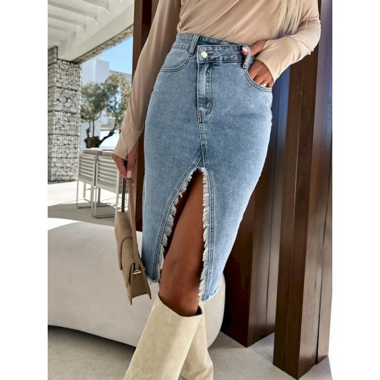 Women Fashion Split Denim Skirt Women Fashion Split Denim Skirt