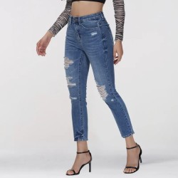 Women Fashion Ripped High Waist Skinny Jeans