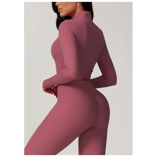 Women Fashion Casual Solid Color Long-Sleeve Half-Zipper Tight Quick-Drying Yoga Sports Top Women Fashion Casual Solid Color Long-Sleeve Half-Zipper Tight Quick-Drying Yoga Sports Top