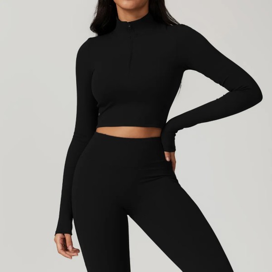 Women Fashion Casual Solid Color Long-Sleeve Half-Zipper Tight Quick-Drying Yoga Sports Top Women Fashion Casual Solid Color Long-Sleeve Half-Zipper Tight Quick-Drying Yoga Sports Top