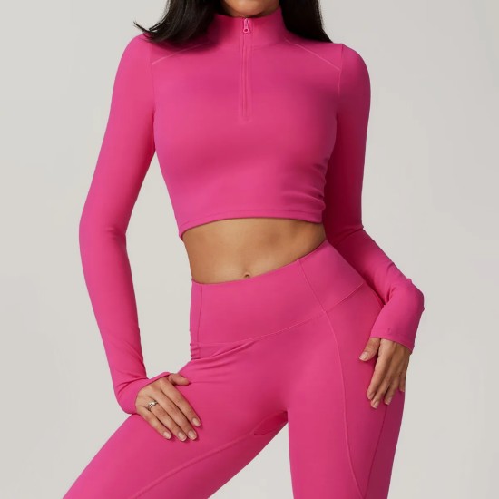 Women Fashion Casual Solid Color Long-Sleeve Half-Zipper Tight Quick-Drying Yoga Sports Top Women Fashion Casual Solid Color Long-Sleeve Half-Zipper Tight Quick-Drying Yoga Sports Top