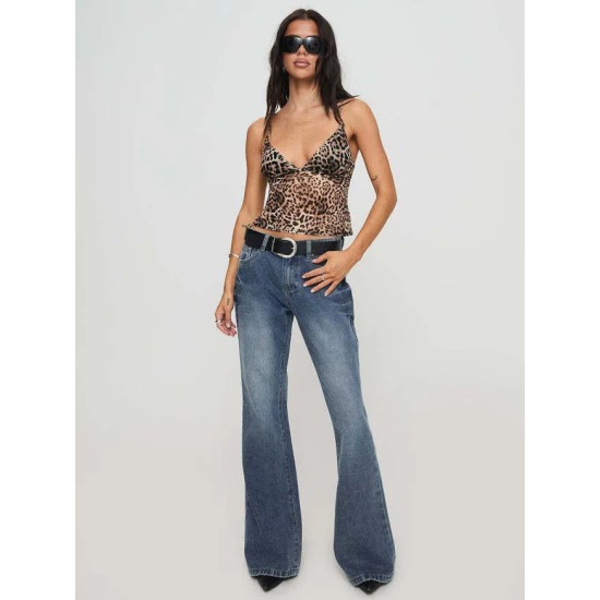 Women Fashion Sexy Leopard Backless Crop Top Women Fashion Sexy Leopard Backless Crop Top