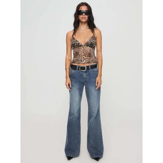 Women Fashion Sexy Leopard Backless Crop Top Women Fashion Sexy Leopard Backless Crop Top