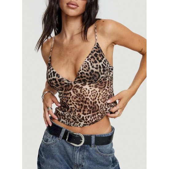 Women Fashion Sexy Leopard Backless Crop Top Women Fashion Sexy Leopard Backless Crop Top