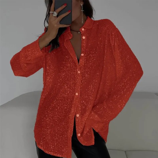 Women Fashion Casual Solid Color Bead Lapel Long Sleeve Blouse Women Fashion Casual Solid Color Bead Lapel Long Sleeve Blouse