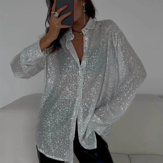 Women Fashion Casual Solid Color Bead Lapel Long Sleeve Blouse Women Fashion Casual Solid Color Bead Lapel Long Sleeve Blouse