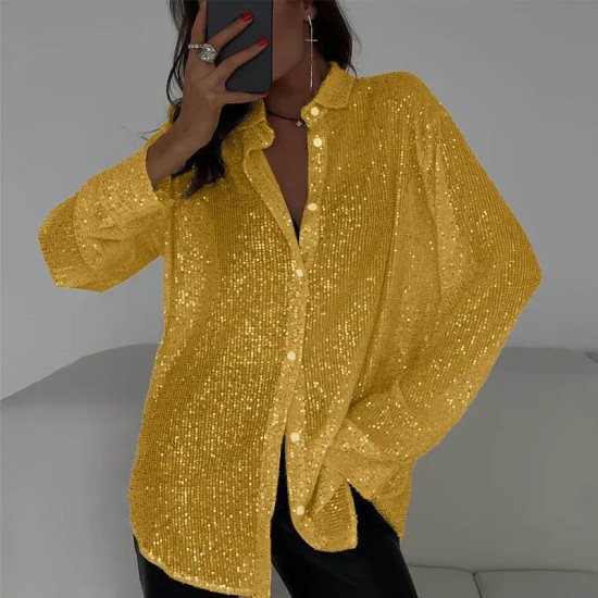 Women Fashion Casual Solid Color Bead Lapel Long Sleeve Blouse Women Fashion Casual Solid Color Bead Lapel Long Sleeve Blouse