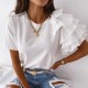 Women Elegant Solid Color Ruffled Short Sleeves Round Neck Loose Summer Blouse Women Elegant Solid Color Ruffled Short Sleeves Round Neck Loose Summer Blouse