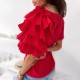 Women Elegant Solid Color Ruffled Short Sleeves Round Neck Loose Summer Blouse Women Elegant Solid Color Ruffled Short Sleeves Round Neck Loose Summer Blouse