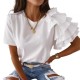 Women Elegant Solid Color Ruffled Short Sleeves Round Neck Loose Summer Blouse Women Elegant Solid Color Ruffled Short Sleeves Round Neck Loose Summer Blouse