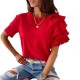 Women Elegant Solid Color Ruffled Short Sleeves Round Neck Loose Summer Blouse Women Elegant Solid Color Ruffled Short Sleeves Round Neck Loose Summer Blouse