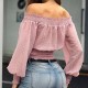 Women Elegant Sweet Dating Off-the-shoulder Long Sleeves Solid Color Blouse Women Elegant Sweet Dating Off-the-shoulder Long Sleeves Solid Color Blouse