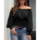 Women Elegant Sweet Dating Off-the-shoulder Long Sleeves Solid Color Blouse Women Elegant Sweet Dating Off-the-shoulder Long Sleeves Solid Color Blouse
