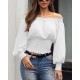 Women Elegant Sweet Dating Off-the-shoulder Long Sleeves Solid Color Blouse Women Elegant Sweet Dating Off-the-shoulder Long Sleeves Solid Color Blouse