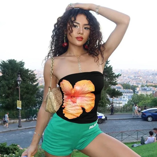 Women Fashion Sexy Floral Print Tub Crop Top Women Fashion Sexy Floral Print Tub Crop Top