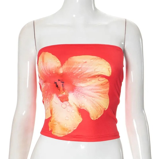 Women Fashion Sexy Floral Print Tub Crop Top Women Fashion Sexy Floral Print Tub Crop Top