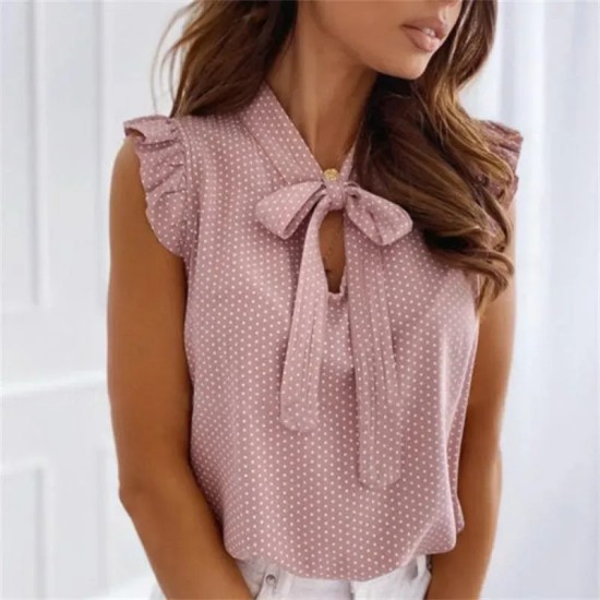S-2XL Women Fashion Polka Dot Sleeveless Ruffled Blouse S-2XL Women Fashion Polka Dot Sleeveless Ruffled Blouse