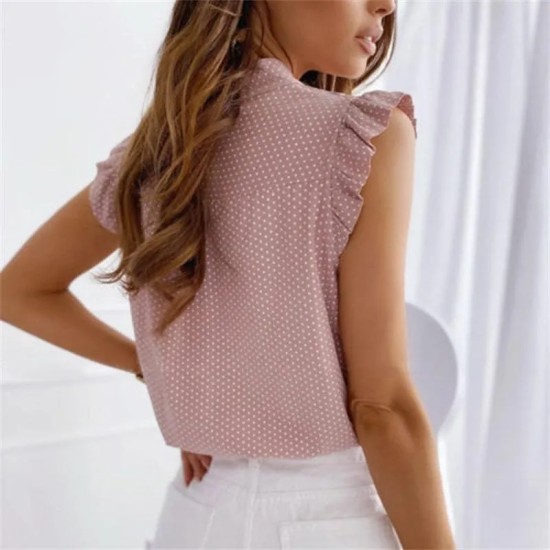 S-2XL Women Fashion Polka Dot Sleeveless Ruffled Blouse S-2XL Women Fashion Polka Dot Sleeveless Ruffled Blouse
