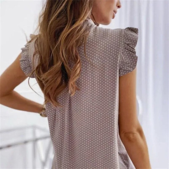 S-2XL Women Fashion Polka Dot Sleeveless Ruffled Blouse S-2XL Women Fashion Polka Dot Sleeveless Ruffled Blouse