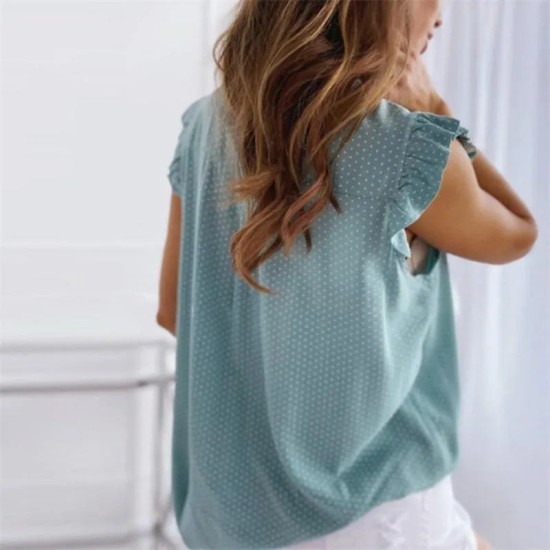 S-2XL Women Fashion Polka Dot Sleeveless Ruffled Blouse S-2XL Women Fashion Polka Dot Sleeveless Ruffled Blouse