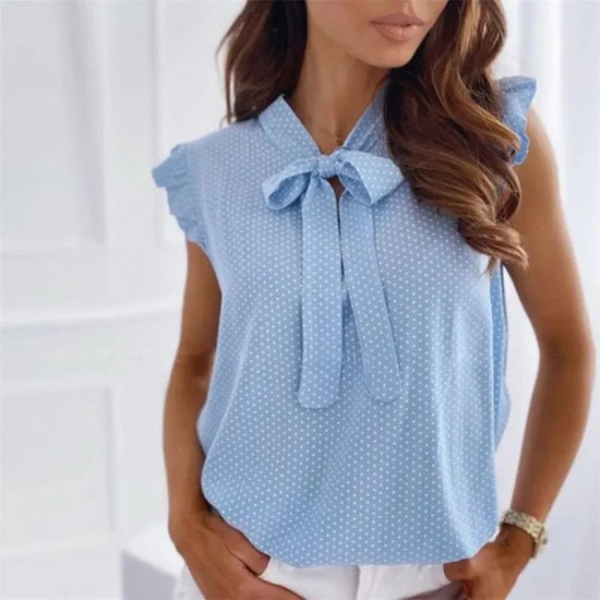 S-2XL Women Fashion Polka Dot Sleeveless Ruffled Blouse S-2XL Women Fashion Polka Dot Sleeveless Ruffled Blouse