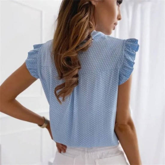 S-2XL Women Fashion Polka Dot Sleeveless Ruffled Blouse S-2XL Women Fashion Polka Dot Sleeveless Ruffled Blouse