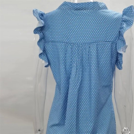 S-2XL Women Fashion Polka Dot Sleeveless Ruffled Blouse S-2XL Women Fashion Polka Dot Sleeveless Ruffled Blouse