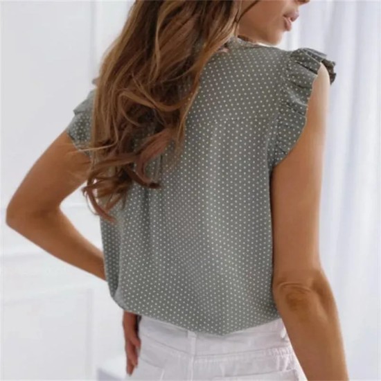 S-2XL Women Fashion Polka Dot Sleeveless Ruffled Blouse S-2XL Women Fashion Polka Dot Sleeveless Ruffled Blouse