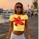 Women Fashion Cute Printed Round Neck Short-Sleeve Crop Top Women Fashion Cute Printed Round Neck Short-Sleeve Crop Top