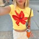 Women Fashion Cute Printed Round Neck Short-Sleeve Crop Top Women Fashion Cute Printed Round Neck Short-Sleeve Crop Top