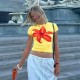 Women Fashion Cute Printed Round Neck Short-Sleeve Crop Top Women Fashion Cute Printed Round Neck Short-Sleeve Crop Top