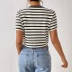 Women Fashion Casual Stripe Short Sleeve Lace-Up Knitwear Women Fashion Casual Stripe Short Sleeve Lace-Up Knitwear