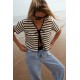 Women Fashion Casual Stripe Short Sleeve Lace-Up Knitwear Women Fashion Casual Stripe Short Sleeve Lace-Up Knitwear