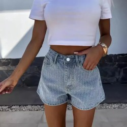 Street Fashion Rhinestone Women Denim Shorts